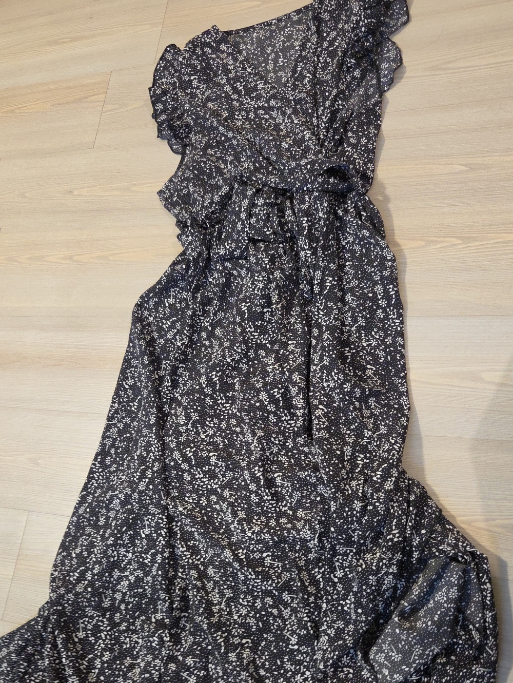 Black Floral Ruffle Maxi Dress